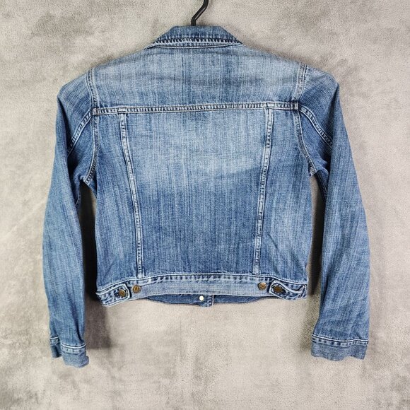 Womens J.Crew Indigo Blue Denim Trucker Jacket Button Up Cotton Classic Style M - Picture 9 of 12